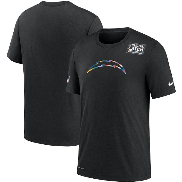 Los Angeles Chargers 2020 Black Sideline Crucial Catch Performance NFL T-Shirt (All Size)